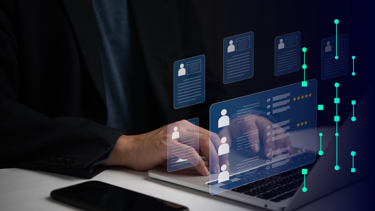 Visualization of someone working on a laptop managing users