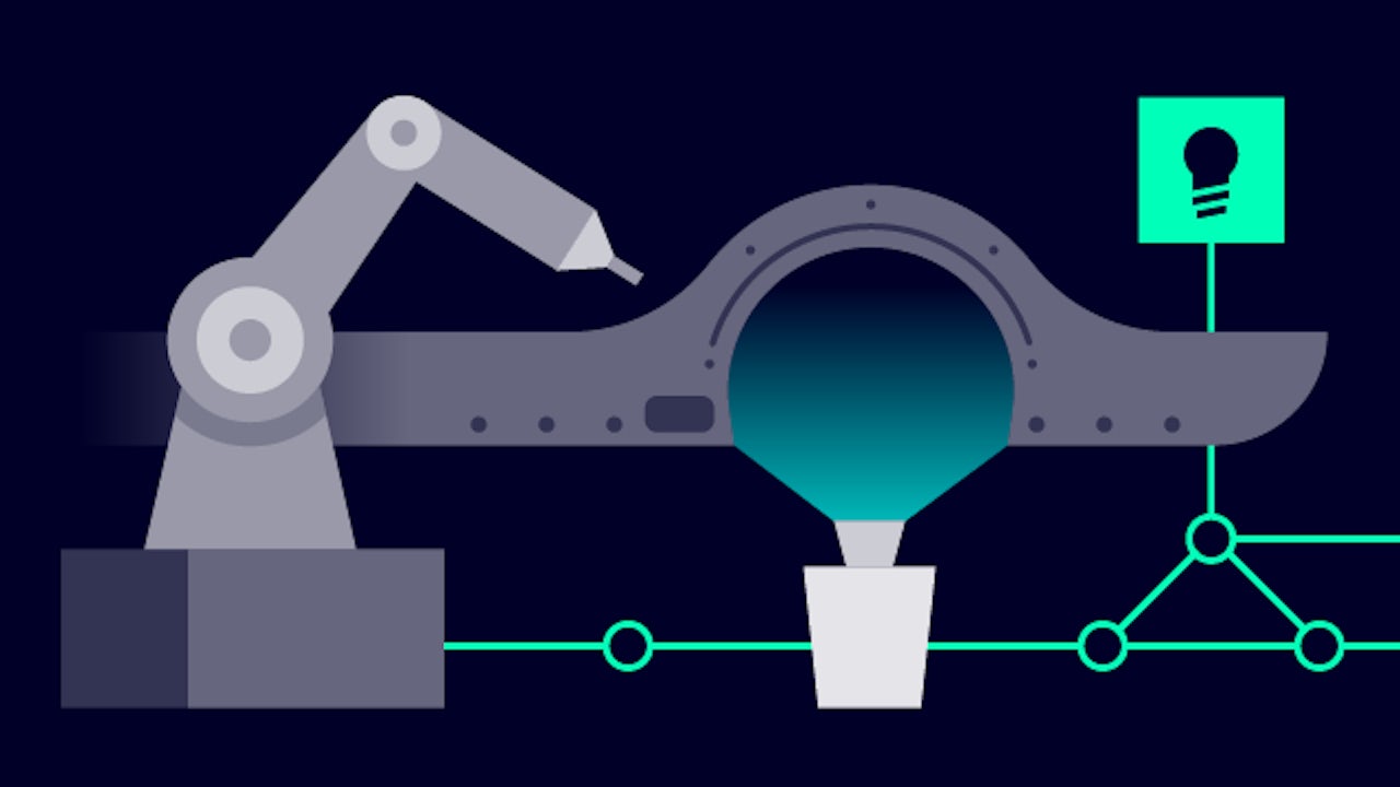 A stylized graphic of foundry machinery.