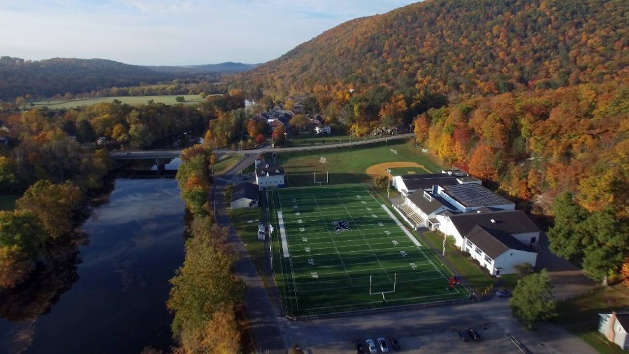 A football field on the campus of the Kent School. 