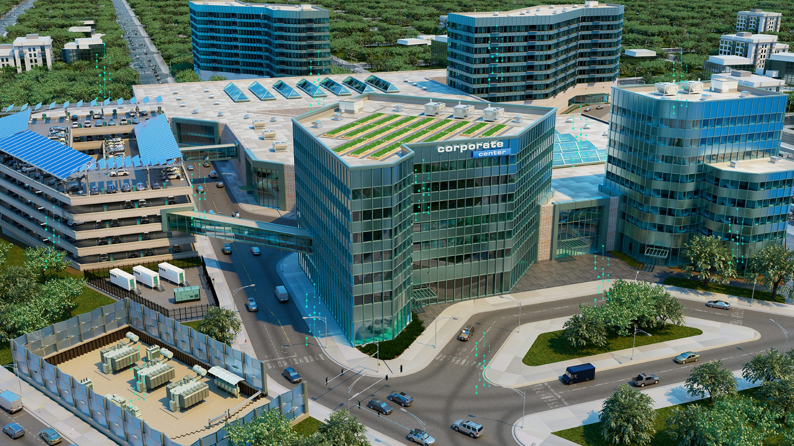 3d render of a large commercial building, corporate center