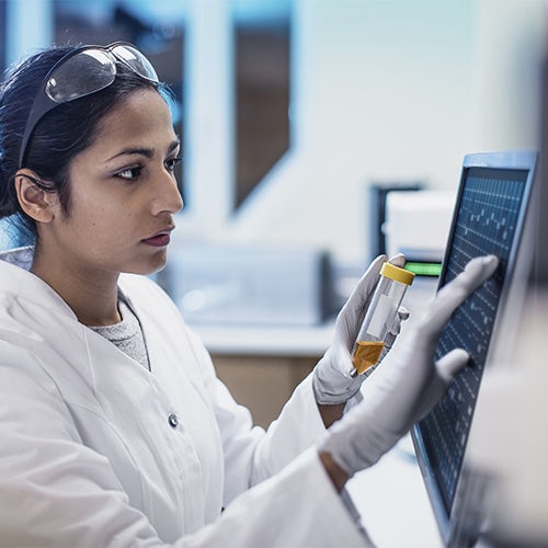 Female Scientist Working in The Lab, Using Computer Screen.