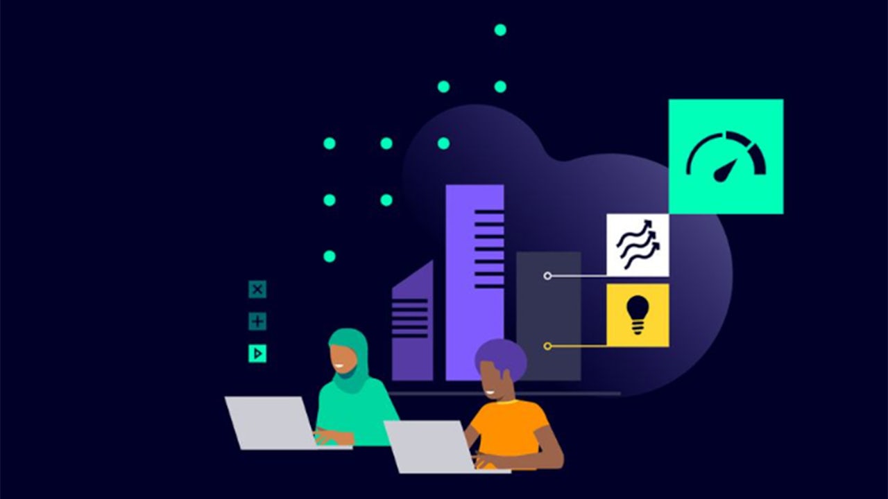 A poster with a person in a wheelchair and a person in a standing position, both smiling and looking at each other.