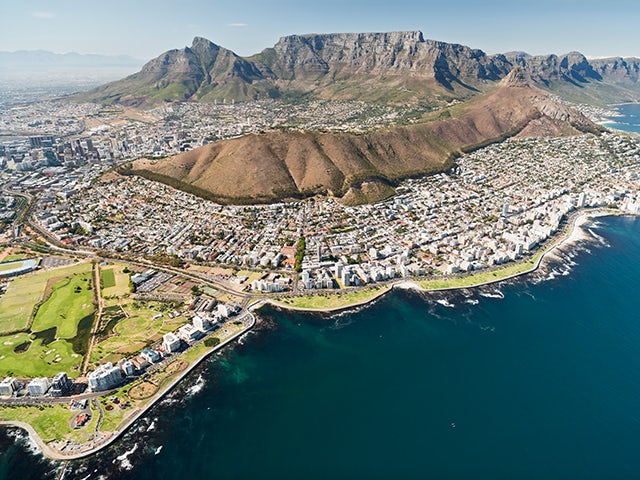 Aerial view of Cape Town, Africa.