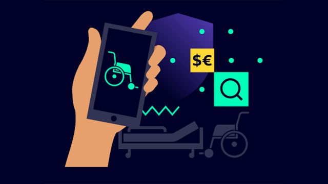 A medical alert sign with a red cross symbol and text indicating an area where medical equipment is leaving.