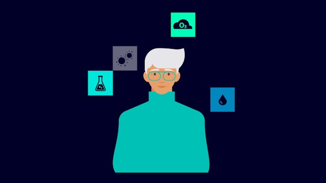 An icon representing air quality with a green color and a symbol of a leaf.