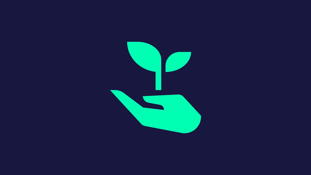 Hand holding plant icon, illustrating biodiversity