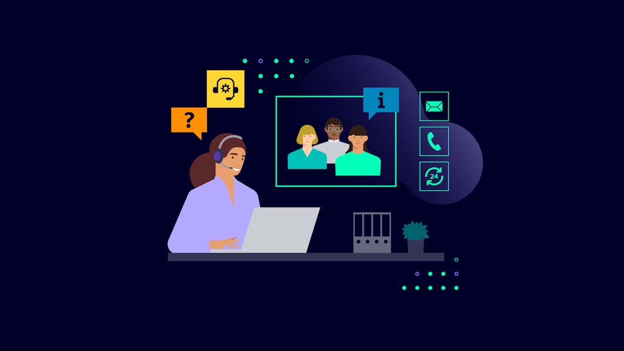 A person is standing in front of a large screen displaying a colorful abstract design.