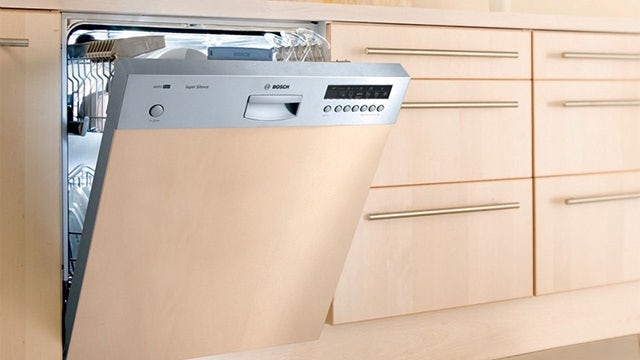 Dishwasher slightly open.