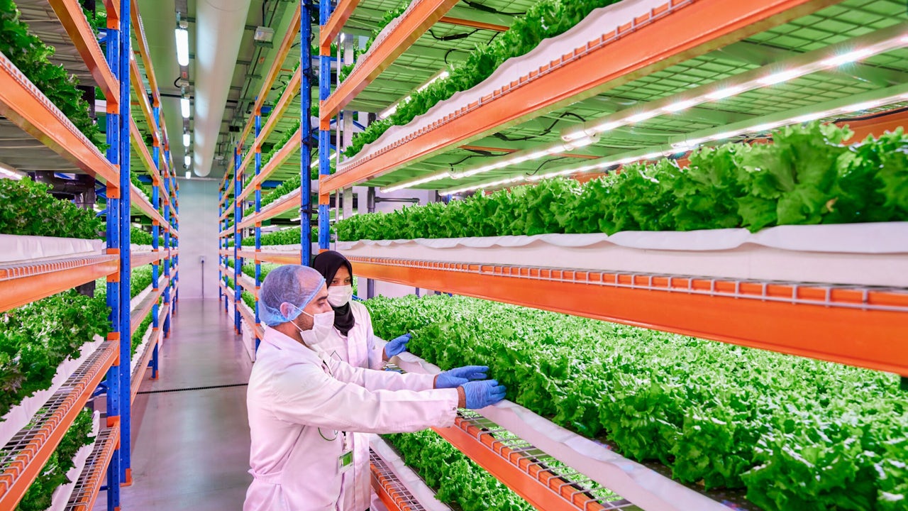 A person is standing in front of a white wall with a blue and white logo.