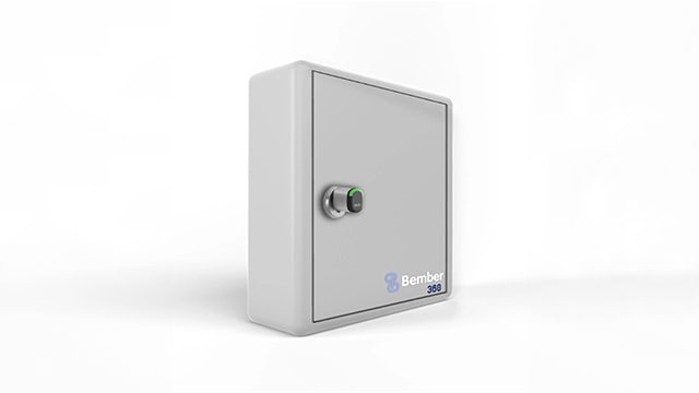 A square lock box for Bember 360 Smart Parking Access.