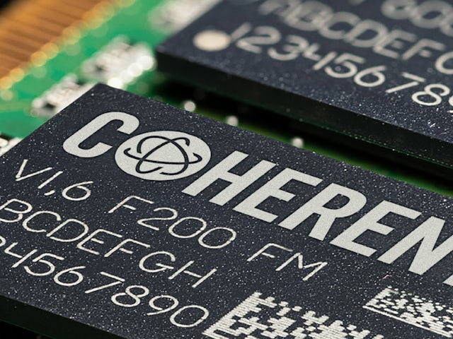 Image of Coherent semiconductor chip on a circuit board.