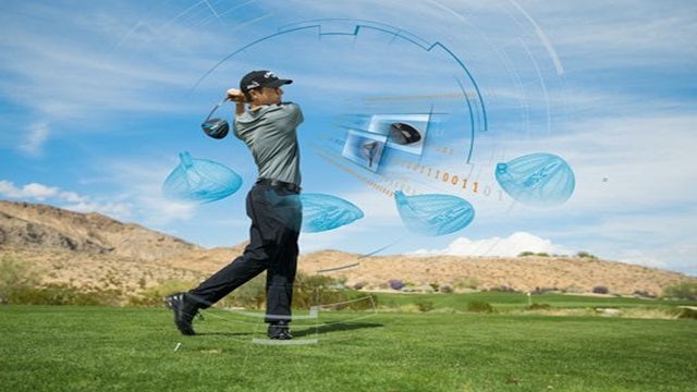 Illustration of golfer with time lapse of his golf swing.