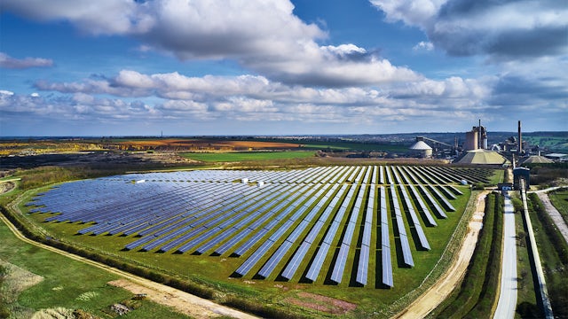 Field of solar panels at a cement industry production plant