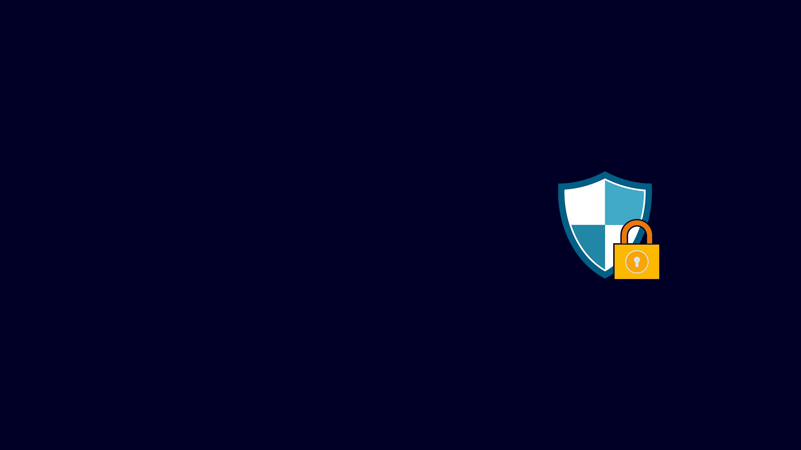 A shield with a lock symbol and a key in the center, surrounded by a blue border.