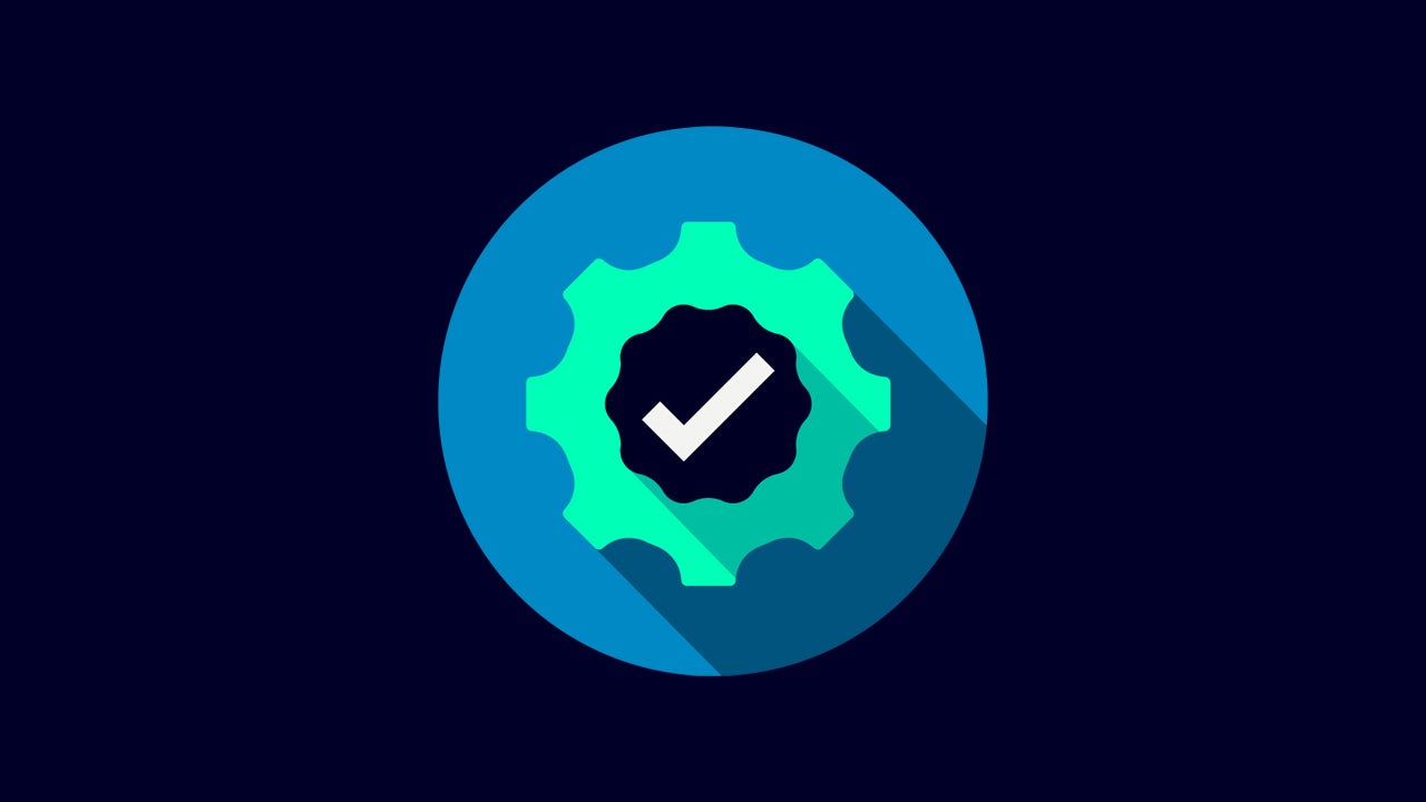 A compliance icon with a shield and a checkmark in the center, surrounded by a blue border.