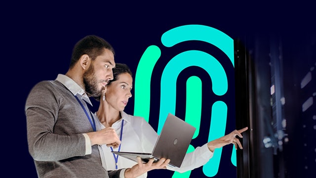 A promotional image for cybersecurity consulting services featuring a person in a suit and tie with a laptop and a lock icon.