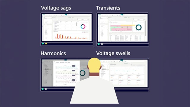 A webinar feature image about data centers and power quality with a person in the background.