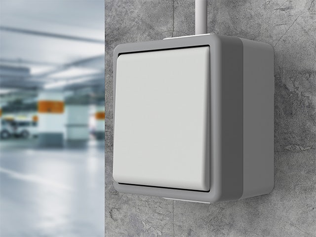 A flat switch and socket program product with a white background.