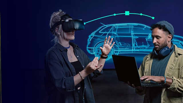 A digital twin technology illustration showing a virtual representation of a physical object or system.