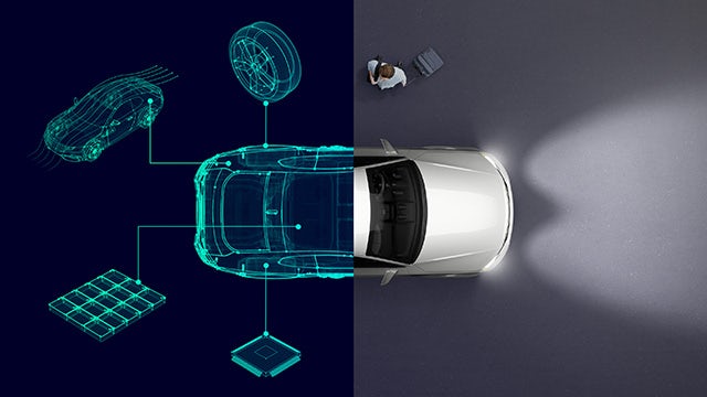 A digital twin representation of a car and some of its parts.