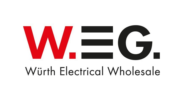 A logo for Distributors International featuring a stylized letter "W" in blue and white with a red outline.