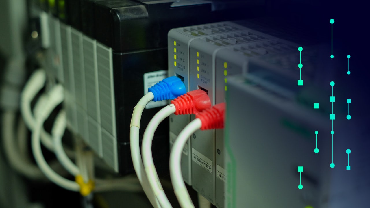 Ethernet cables plugged into security boxes