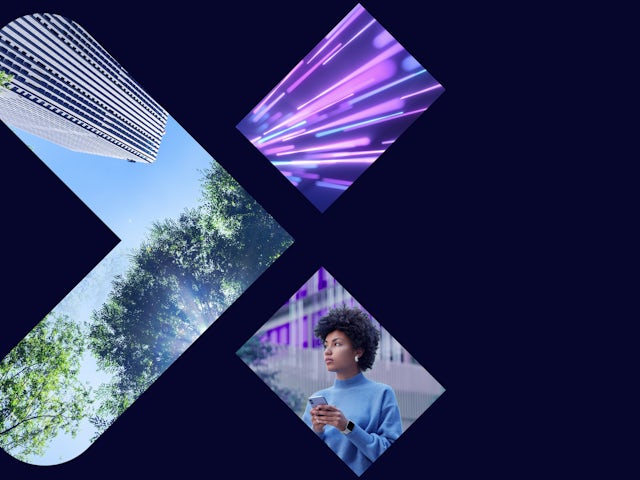 Icon of an X with an image of a girl holding a phone inside of the x.