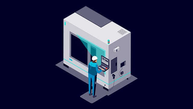 Illustration of man using a laptop.