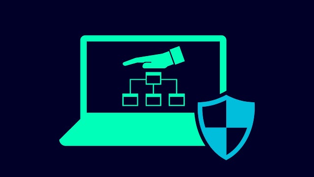 Illustration of laptop and security shield.