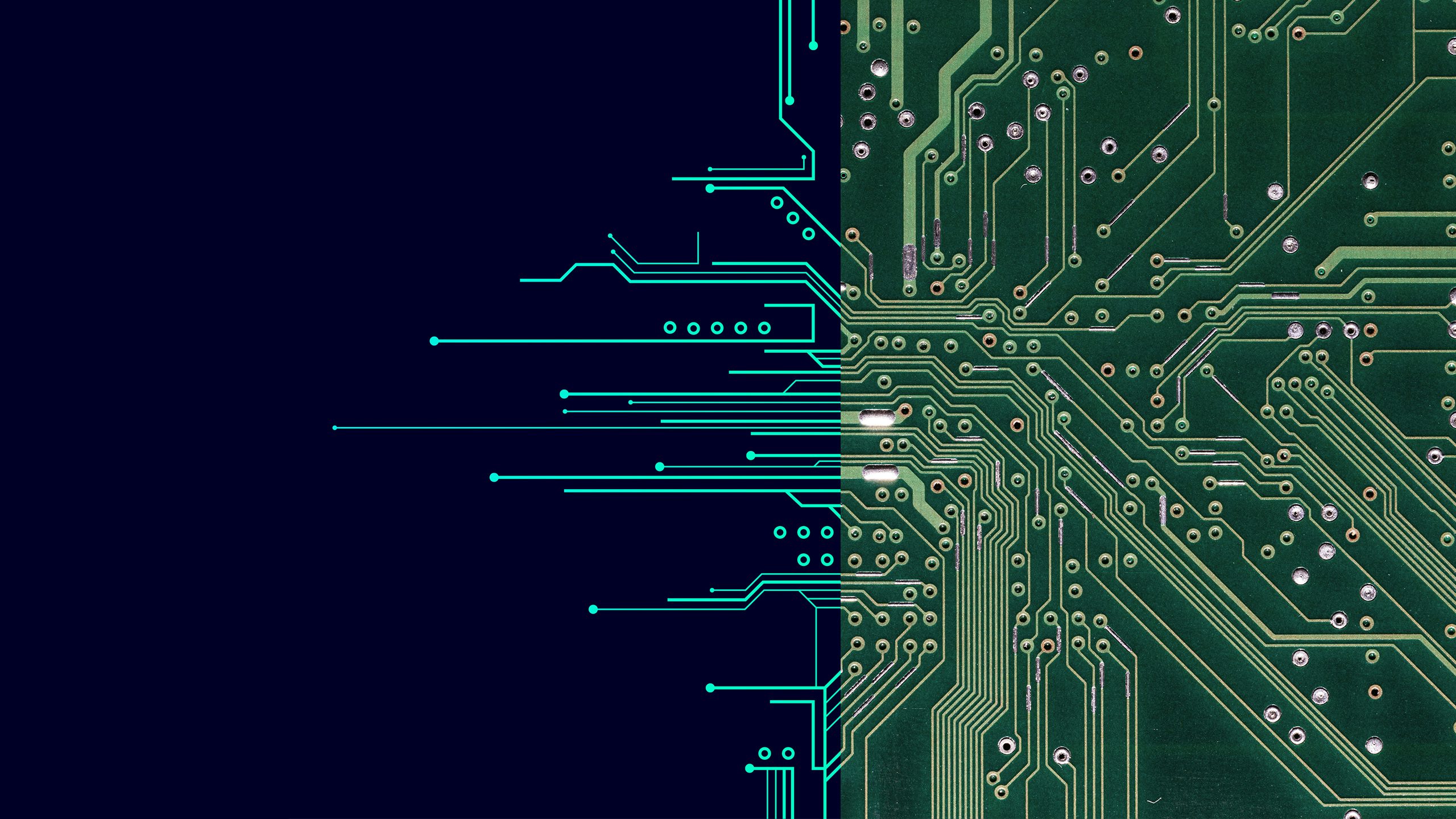 A digital twin concept in the electronics industry with a futuristic and technological theme.