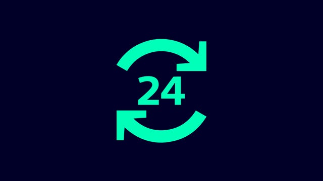 24-hour clock icon represents continuous uptime