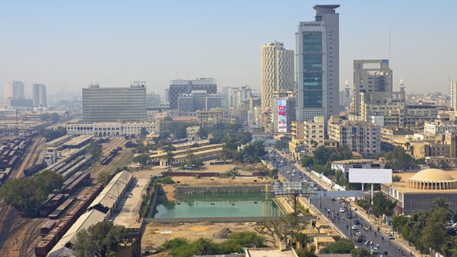 A group of contractors in Karachi, Pakistan, working on a construction site.