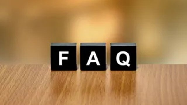 Black blocks with white letters spelling out FAQ.