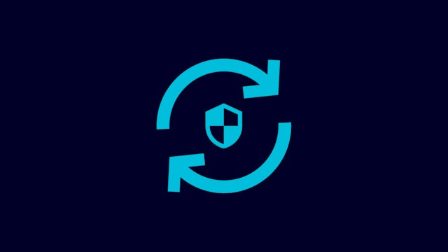 Security shield icon with rotating arrows representing cybersecurity.