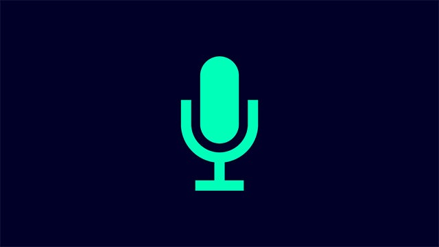 Green microphone icon on blue background