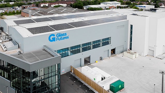 Aerial photo of the exterior of the Glass Futures plant.