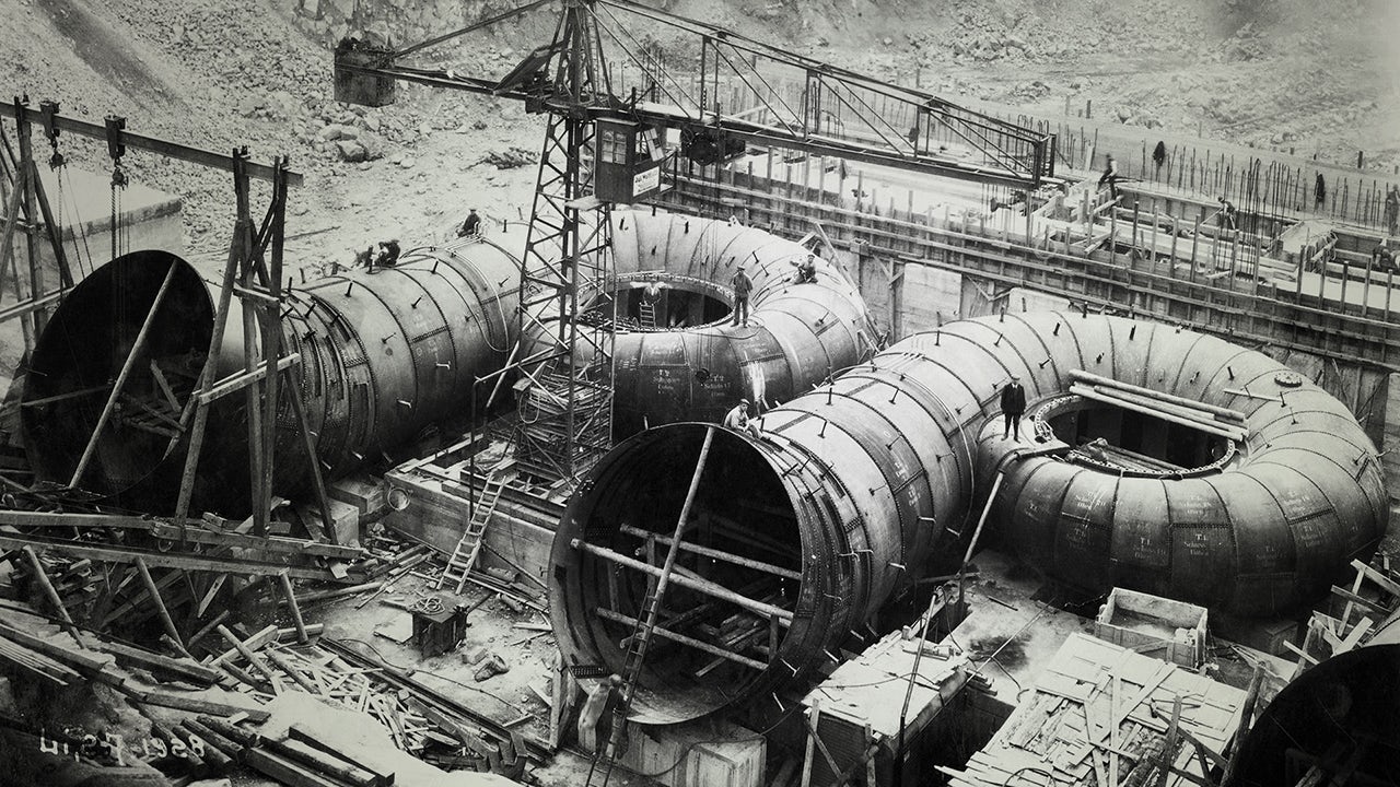 Turbine inlet scrolls at the Ardnacrusha hydroelectric power plant in Ireland, 1928.