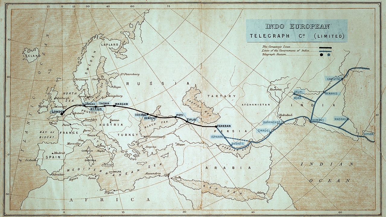 Route of the Indo-European telegraph line, 1870s.</br>