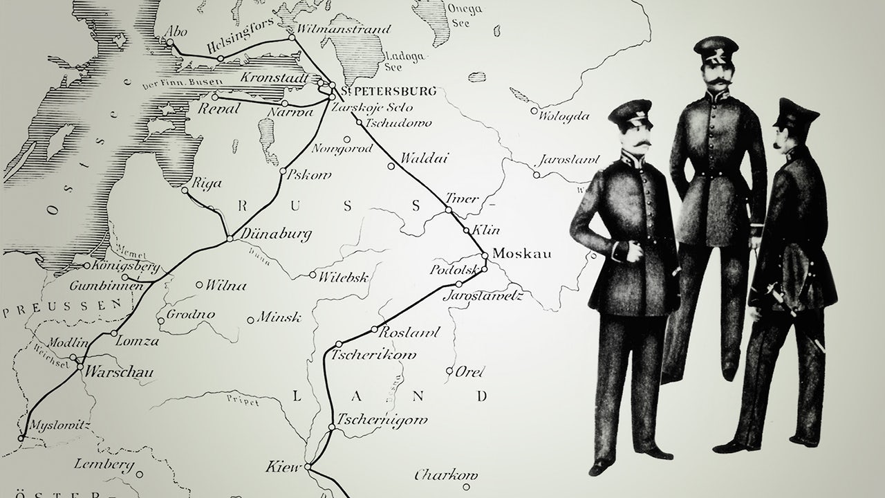 Map of the Russian state telegraph network (detail), ca. 1855.