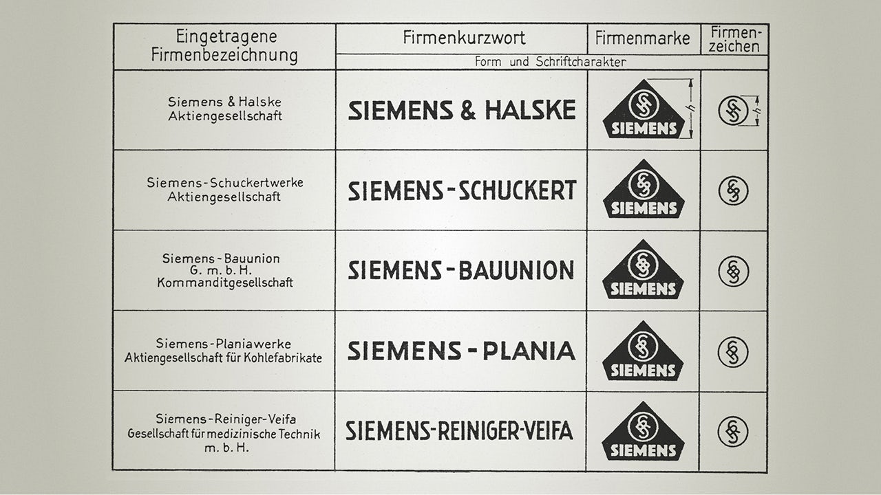 Logos of selected Siemens companies, 1931.</br>