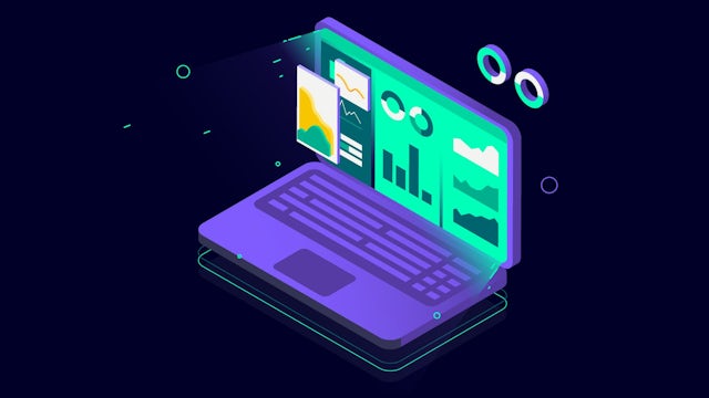 Open laptop displaying data-centric charts on the screen