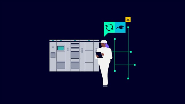 Diagram of power grid components with arrows showing energy flow and data exchange