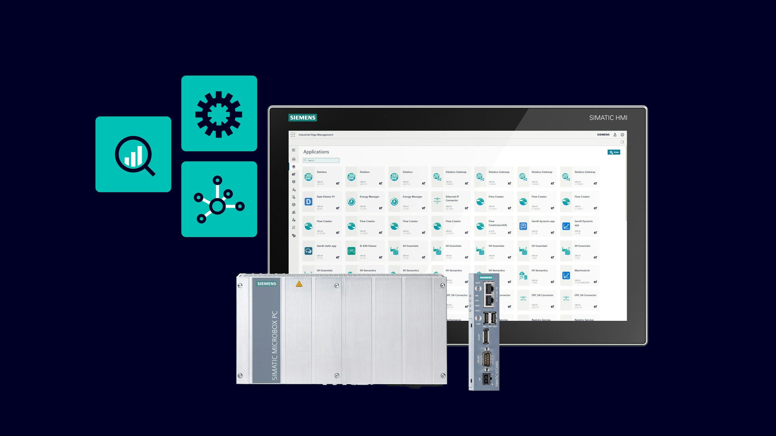 Graphic of computer desktop with connected apps and devices.