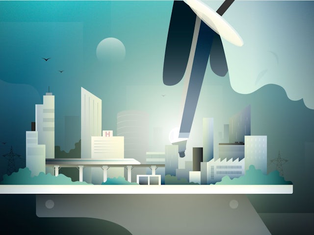 Siemens logo with a colorful abstract background featuring a mix of blue, green, and yellow colors. 