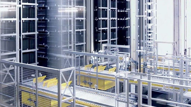 Intralogistics visualization inside of a factory.