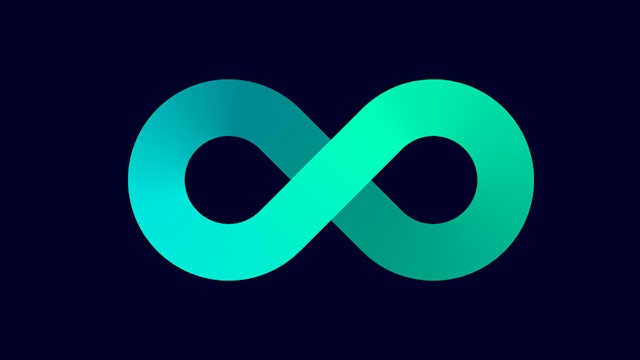 Siemens infinity symbol on dark blue background.