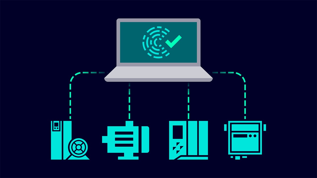 A graphic illustration of a person accessing a digital solution through a computer screen.