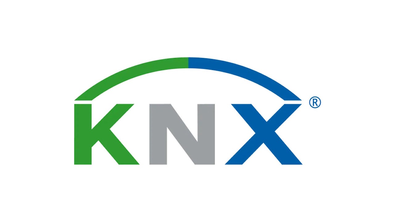 KNX home automation logo with stylized interlocking letters K and N connected by a curved line