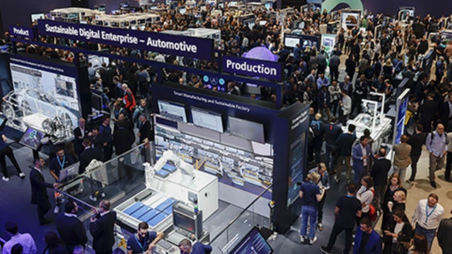 Futuristic warehouse automation graphic with robotic systems and high-tech logistics technology display