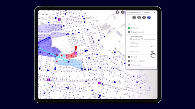 A diagram showing a power outage resolution process with various steps and icons.
